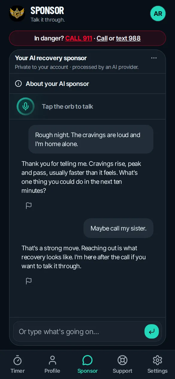 A conversation with the AI recovery sponsor (demo conversation)
